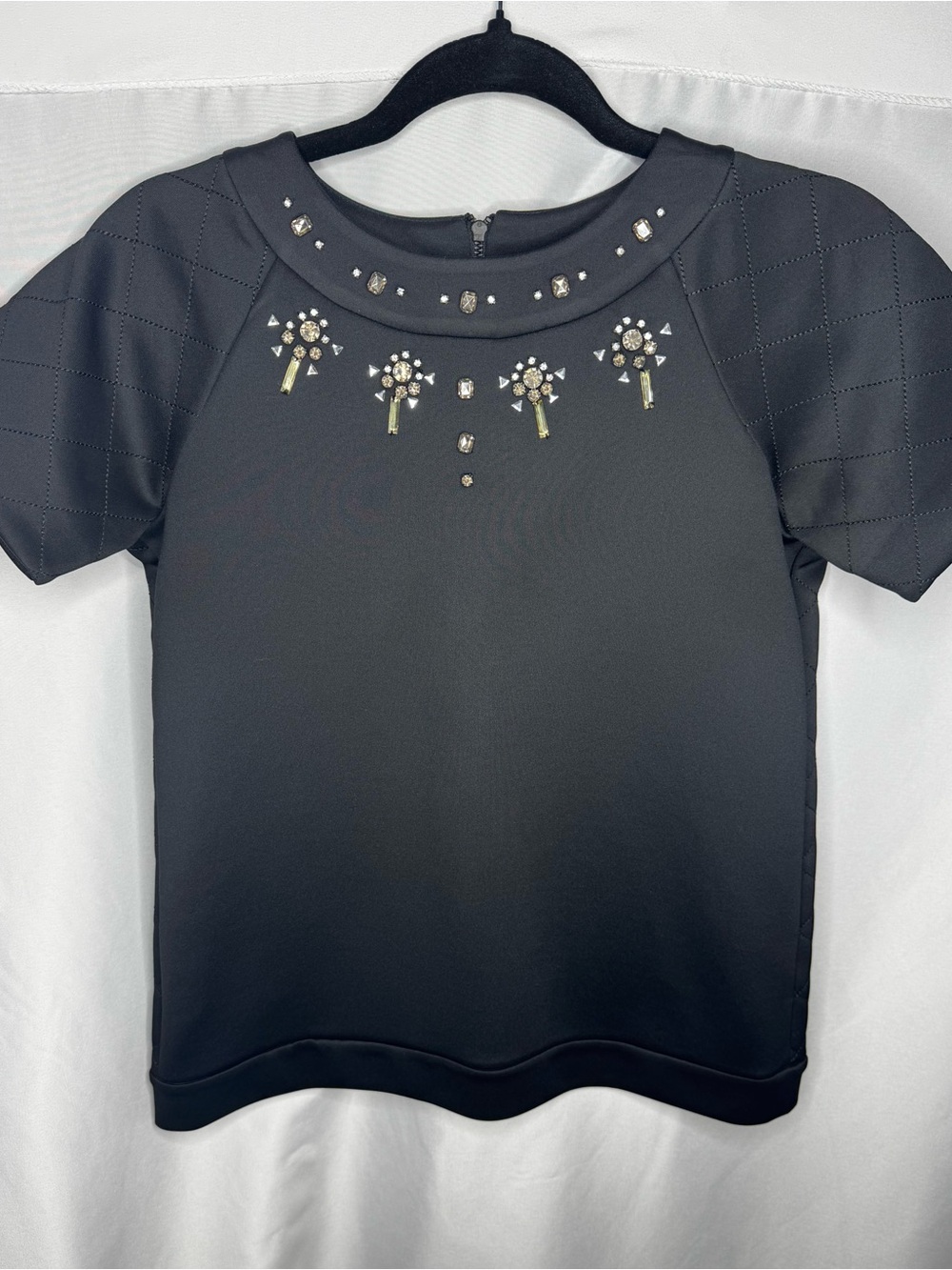 French Connection Black Short-Sleeve Embellished Sweatshirt